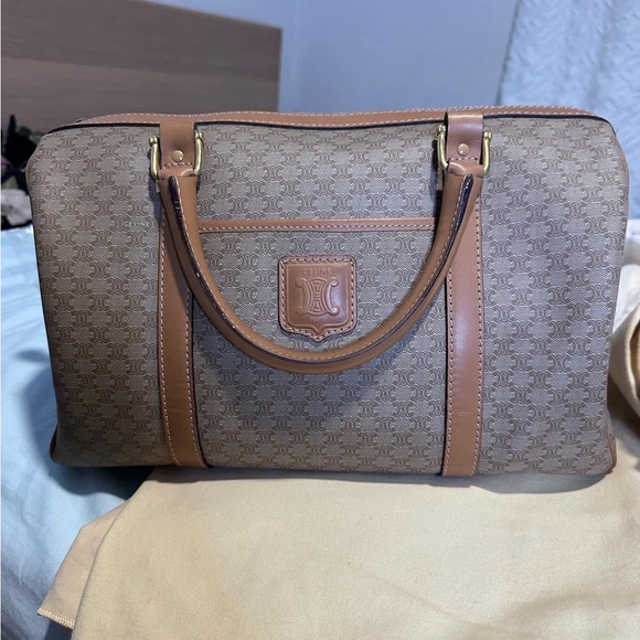 Celine Vintage Beige Macadam Canvas Duffel Duffle Boston Bag - Picture 5 of 9